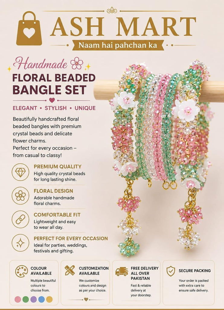 Luxury Handmade Floral Beaded Bangle Set | Crystal Bracelet Jewelry for Women