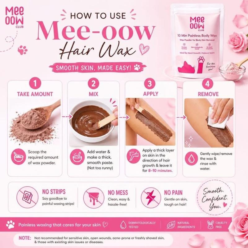 Mee-Oow Body Wax Powder | 10-Minute Hair Removal Powder for Women